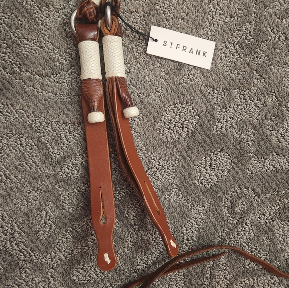 S.FRANK braided leather horse reins with white stitching and accents. - Picture 4 of 4
